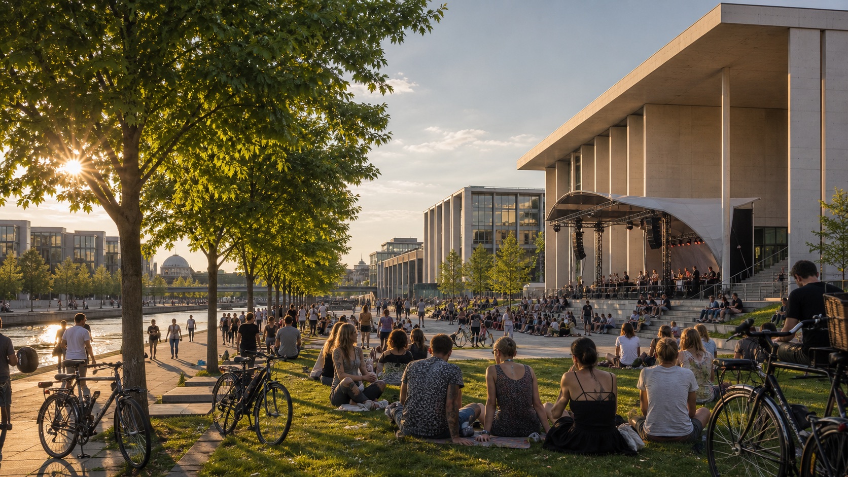 Berliners enjoying a summer weekend event in the city.