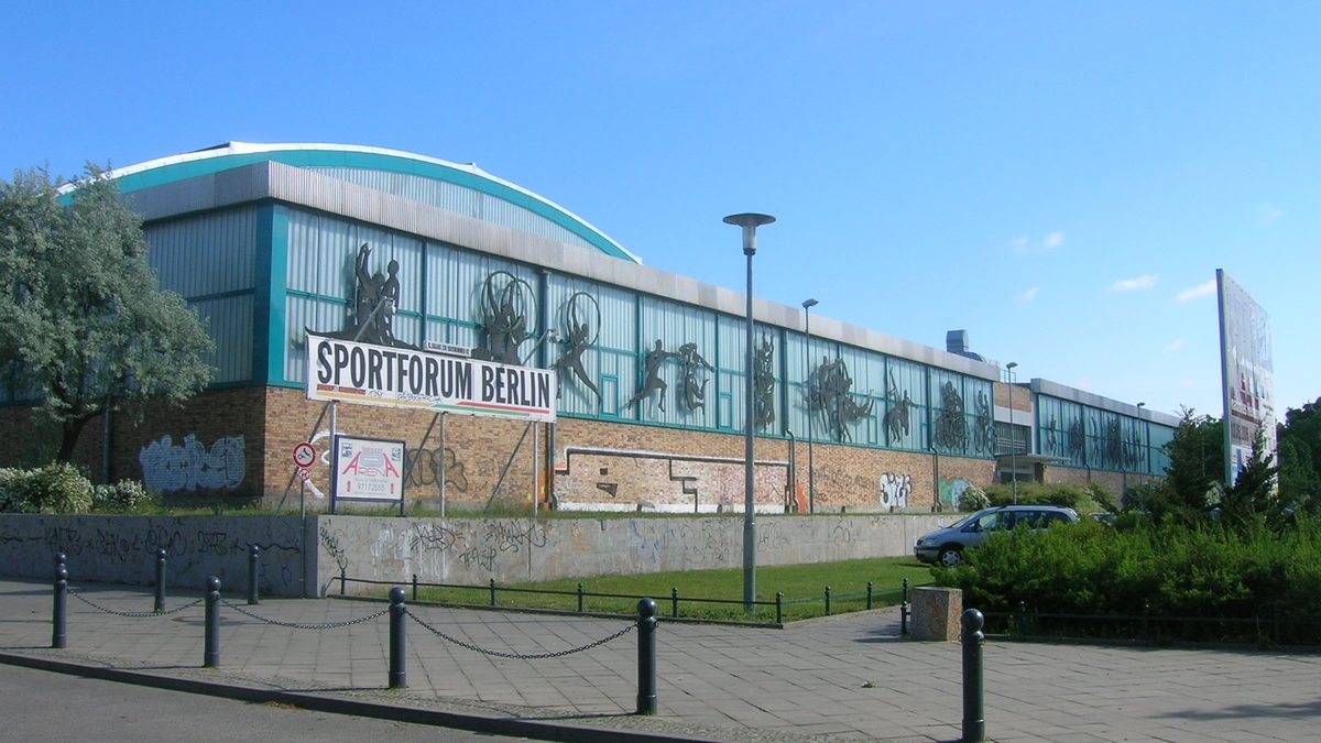 Aerial view of Sportforum Berlin in Hohenschoenhausen.