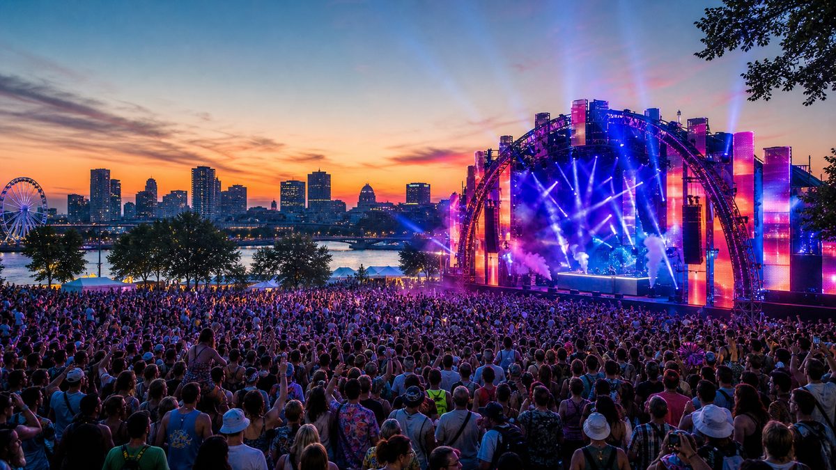 Electronic music festival crowd at Parc Jean-Drapeau in Montreal