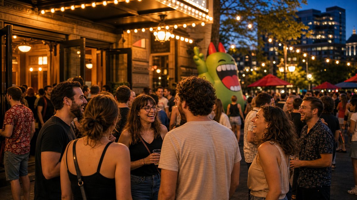 Crowd in Montreal's Quartier des Spectacles during Just For Laughs